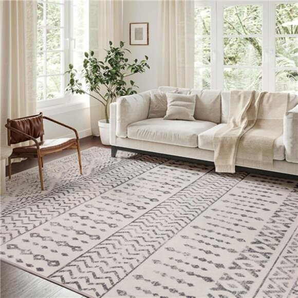 Area Rug Super Soft Ultra-Thin Moroccan Washable Rug, Anti-Slip Backing Rugs - Picture 4 of 7